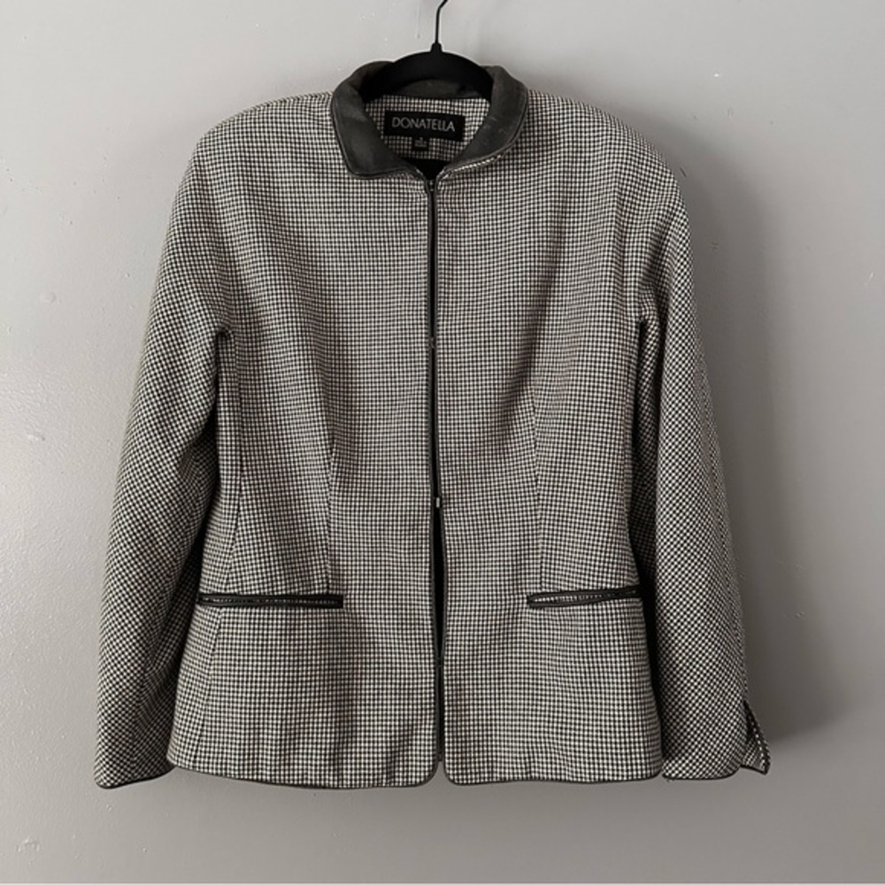 Donatella Express Faux Leather Houndstooth Vintage‎ Blazer Jacket